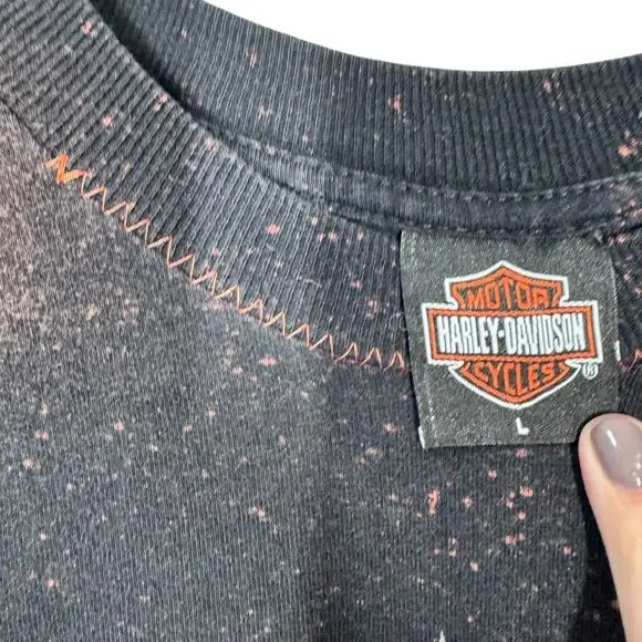 Reworked Harley Davidson Cropped Graphic Tee Large Oversized Bleached Boho Edgy - Picture 4 of 4